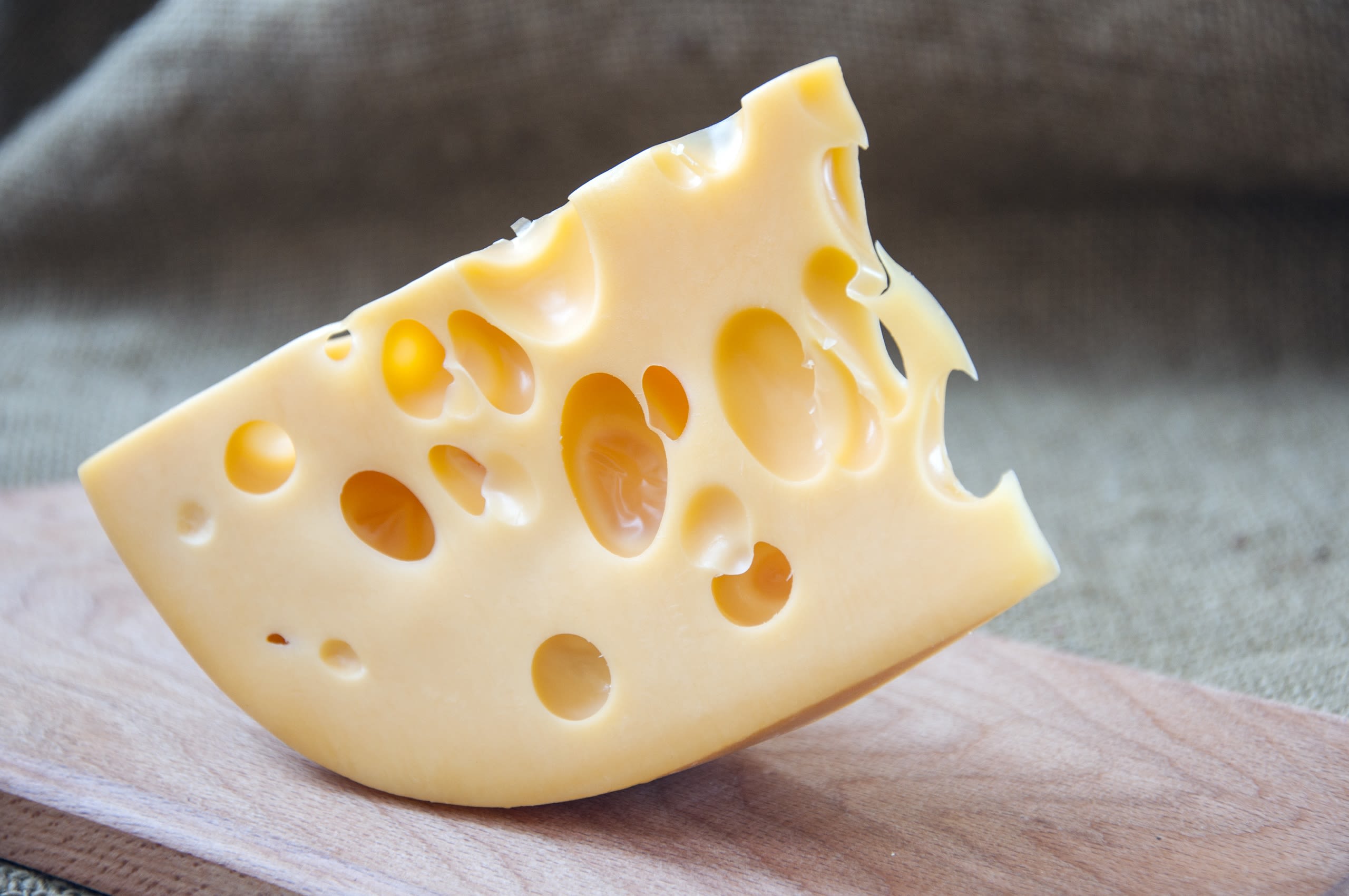 A piece of Swiss cheese with holes in