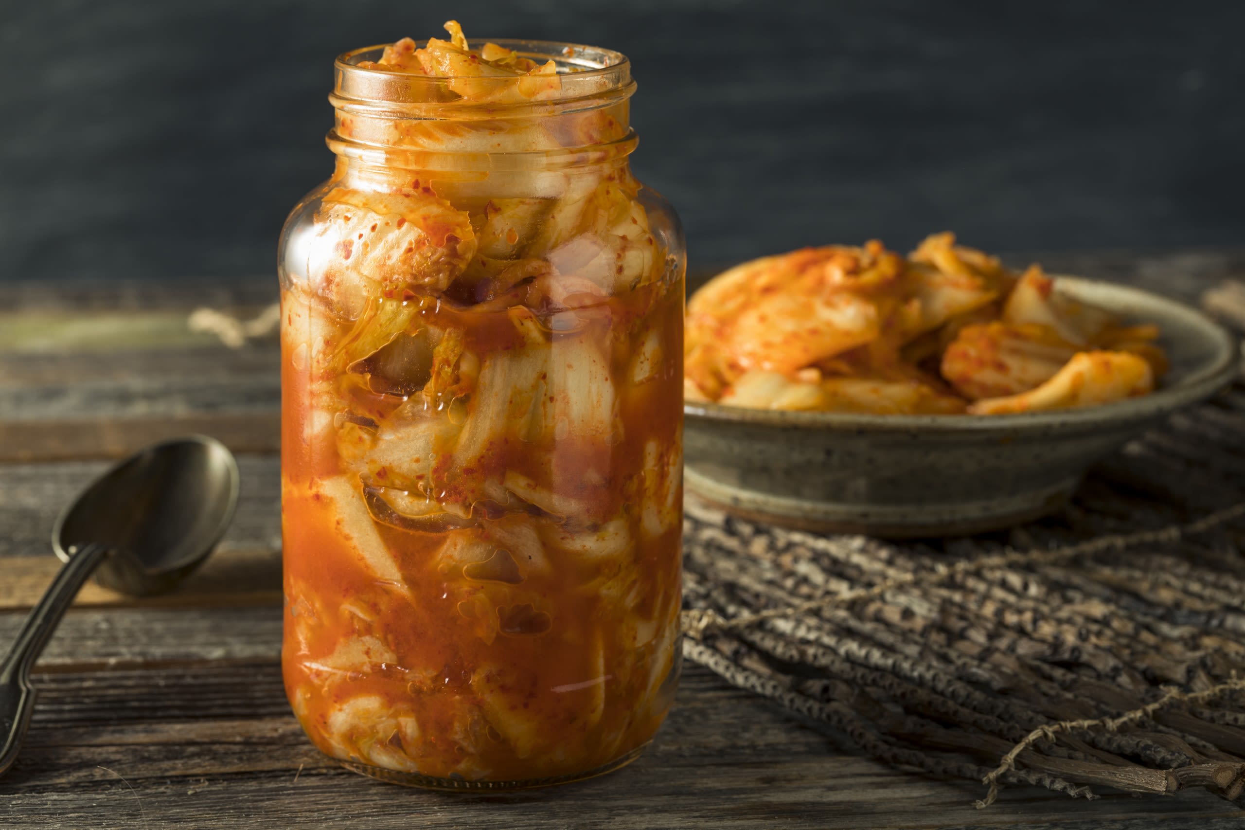 Kimchi in a glass jar