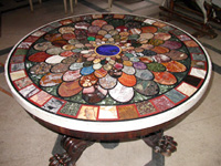 Polished stone in a table-top at Farnborough Hall, Oxfordshire, identified using the Corsi collection.