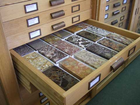 A drawer of the Corsi stone collection