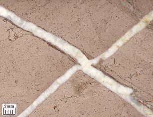 Straight white veins filled with sparry calcite